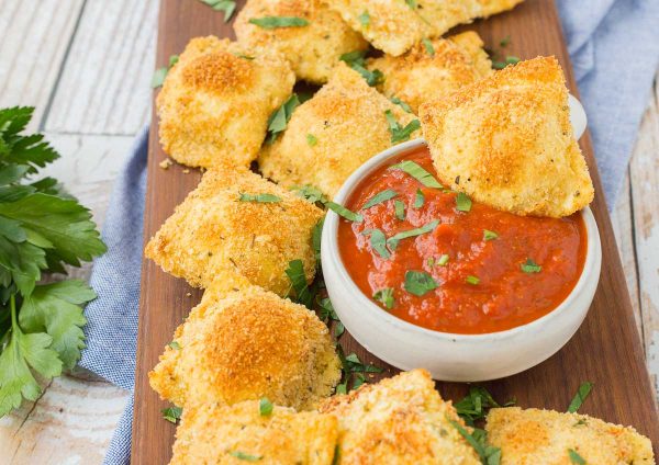 Toasted Cheese Ravioli with Pizza Sauce by Rachel Cooks