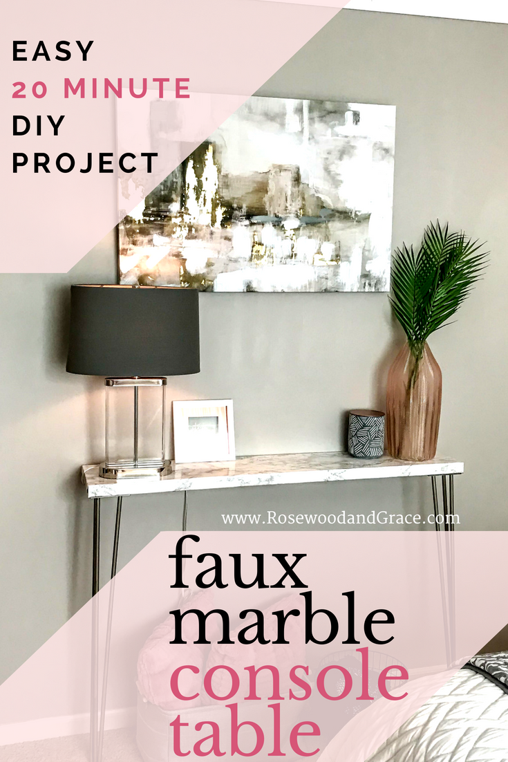 This super easy faux marble console table only takes 20 minutes to complete and instantly adds a touch of glam to your living space without breaking the bank! Check out these simple, easy-to-follow instructions!