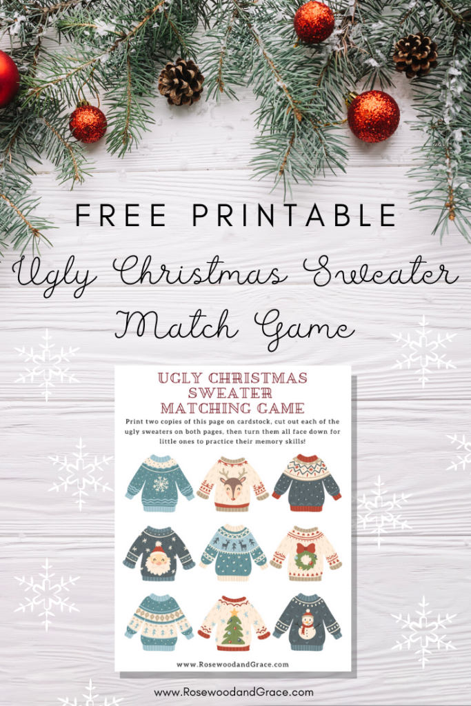 Want a free way to keep the kids entertained this holiday season?  Simply print out two copies of this free printable, cut out the sweaters, then flip the cards upside down and let the kiddos try to find a match!